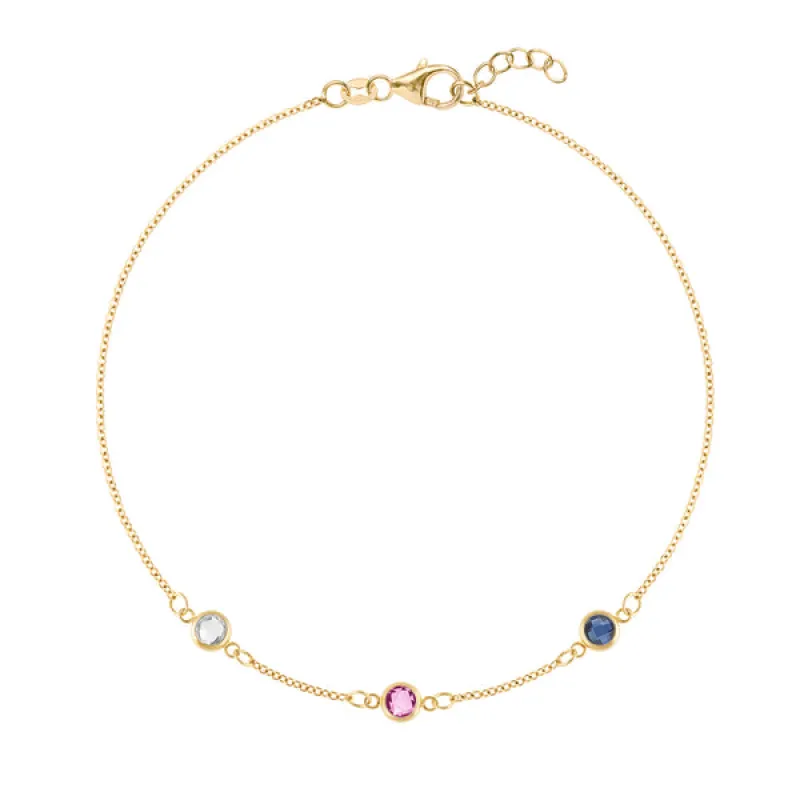 Personalized Classic 3 Birthstone Bracelet in 14k Gold sold by Haverhill
