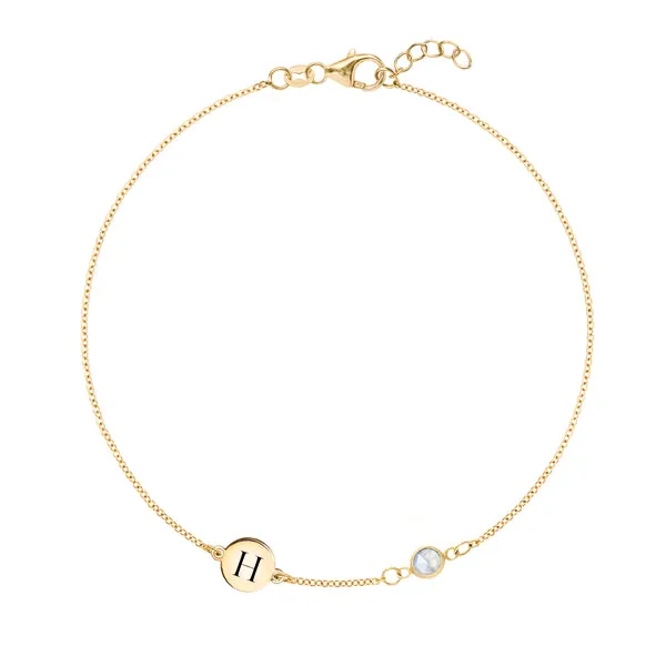 Personalized 1 Letter & 1 Classic Moonstone Bracelet in 14k Gold (June) sold by Haverhill