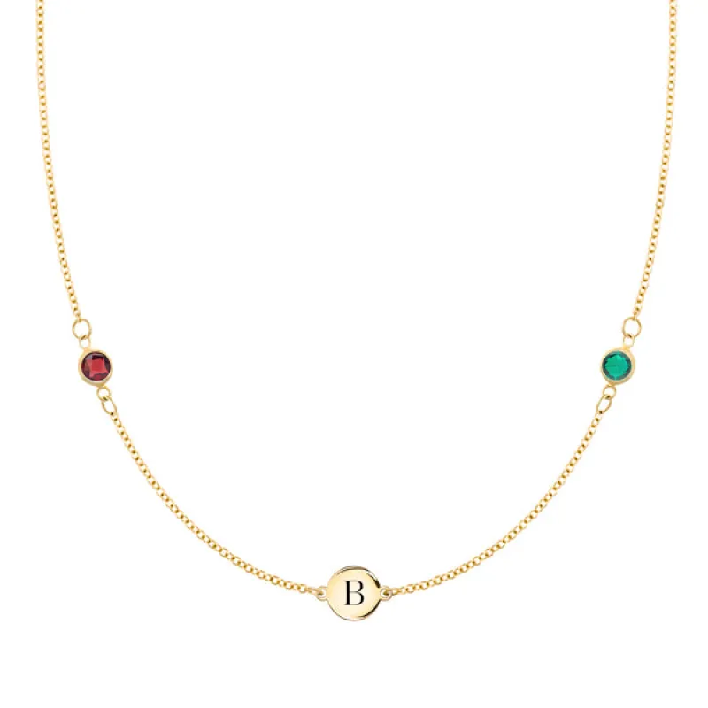 Personalized 1 Letter & 2 Classic Birthstone Necklace in 14k Gold sold by Haverhill