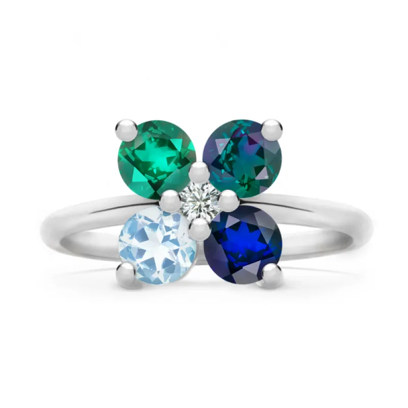 Personalized Greenwich 4 Birthstone & Diamond Ring in 14k Gold sold by Haverhill