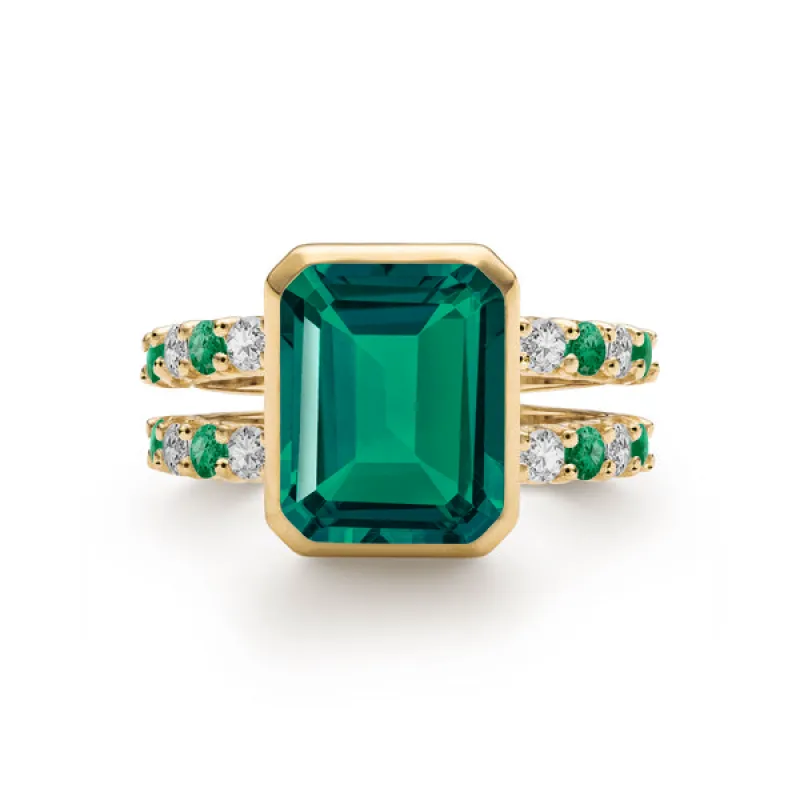 Personalized Warren Vertical Birthstone Ring with Accent Stones in 14k Gold sold by Haverhill