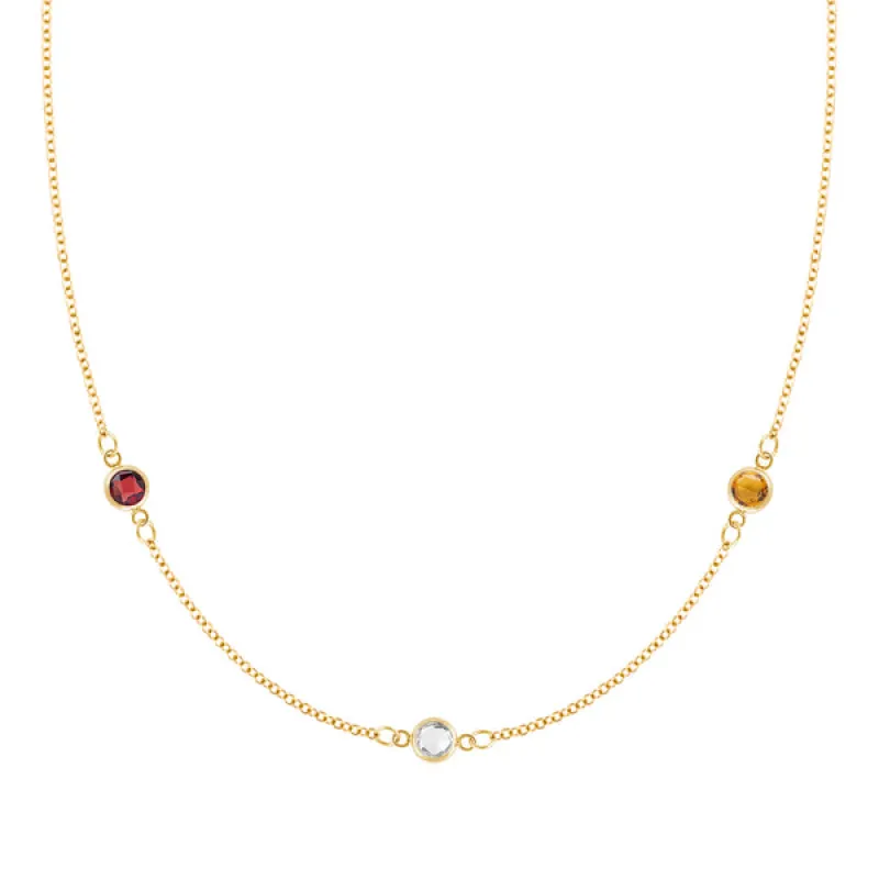 Personalized Classic 3 Birthstone Necklace in 14k Gold sold by Haverhill