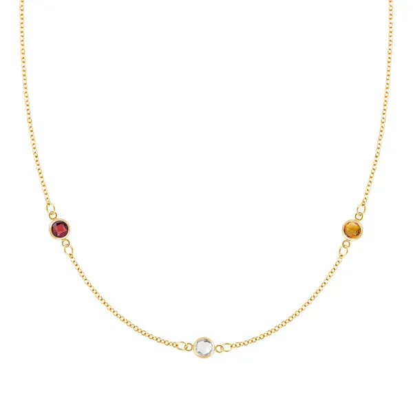 Personalized Classic 3 Birthstone Necklace in 14k Gold sold by Haverhill
