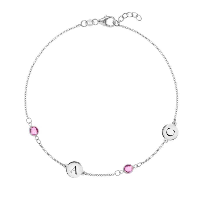 Personalized 2 Letter & 2 Classic Birthstone Bracelet in 14k Gold made by Haverhill