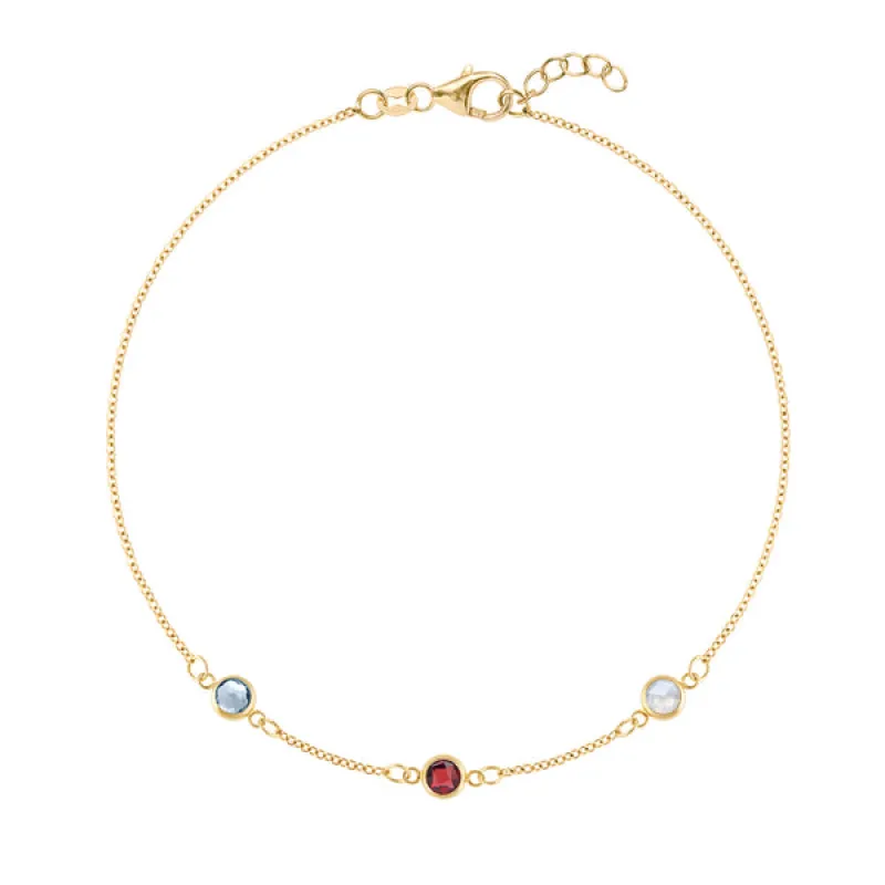 Personalized Classic 3 Birthstone Bracelet in 14k Gold sold by Haverhill