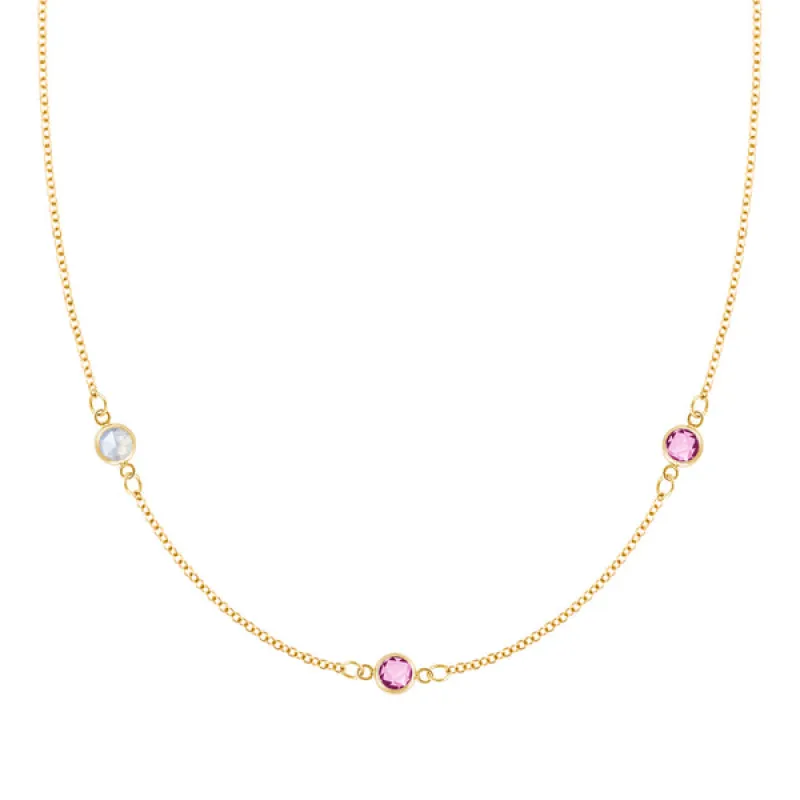 Personalized Classic 3 Birthstone Necklace in 14k Gold sold by Haverhill