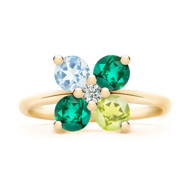Personalized Greenwich 4 Birthstone & Diamond Ring in 14k Gold sold by Haverhill