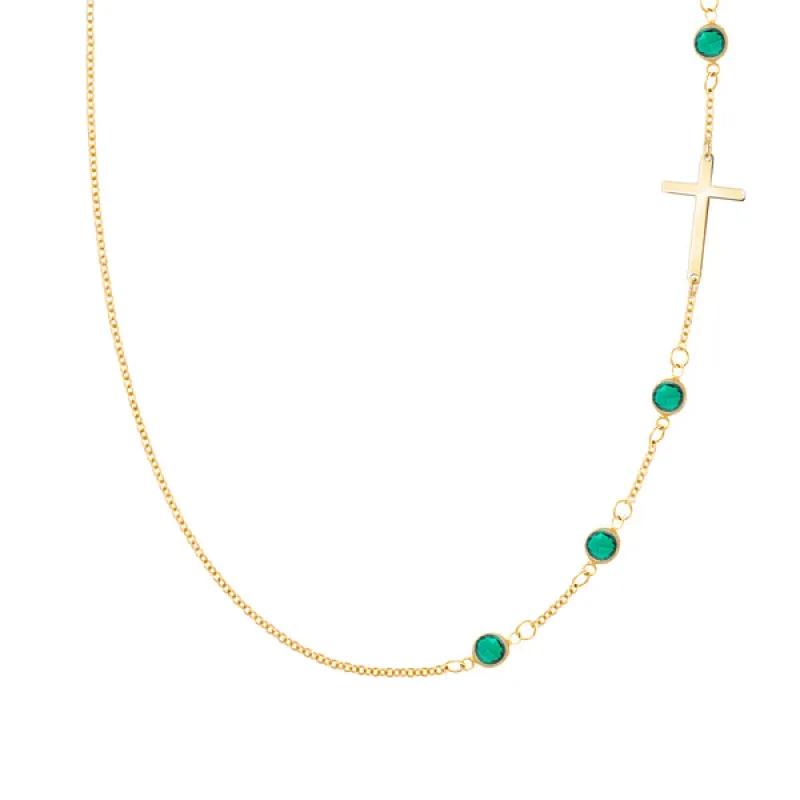 Personalized Classic Cross & 4 Birthstone Necklace in 14k Gold sold by Haverhill