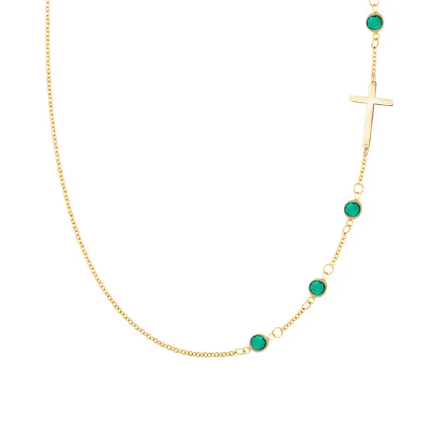 Personalized Classic Cross & 4 Birthstone Necklace in 14k Gold sold by Haverhill