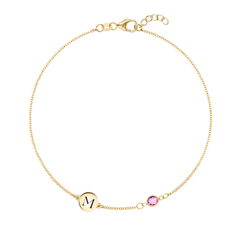 Personalized 1 Letter & 1 Classic Birthstone Bracelet in 14k Gold sold by Haverhill