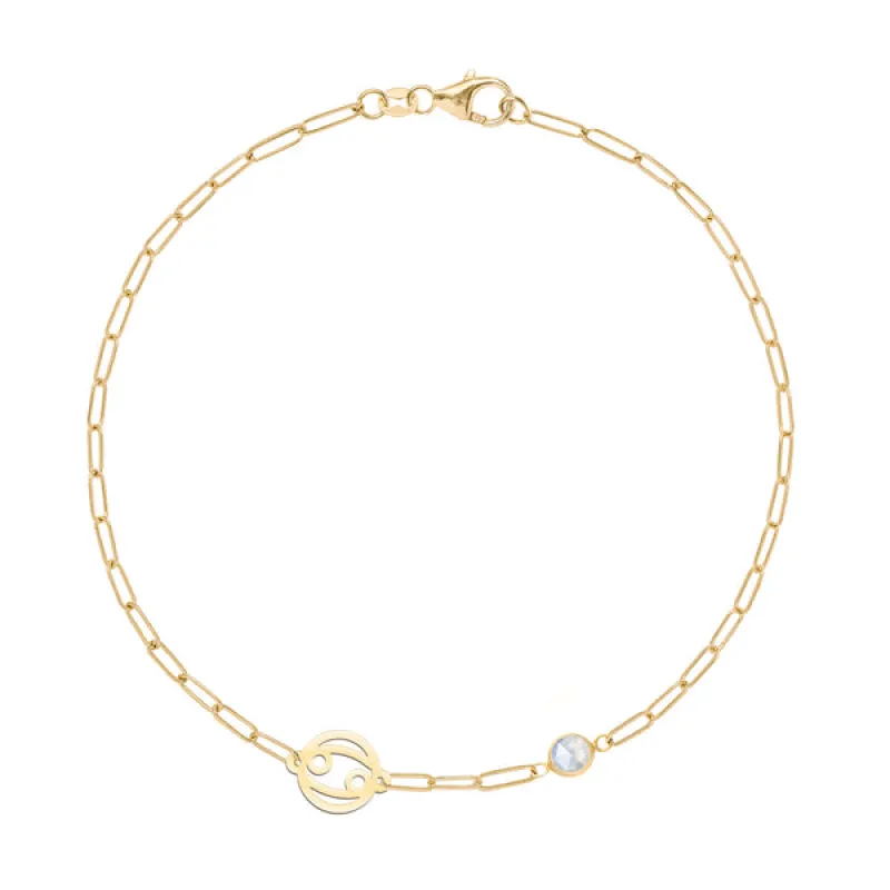 Personalized Cancer & Birthstone Bracelet on Adelaide Mini in 14k Gold made by Haverhill