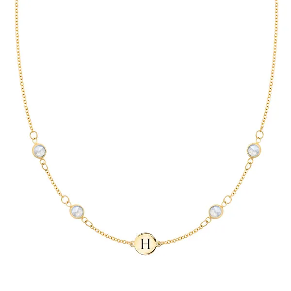 Personalized Classic 1 Letter & 4 Moonstone Necklace in 14k Gold (June) sold by Haverhill