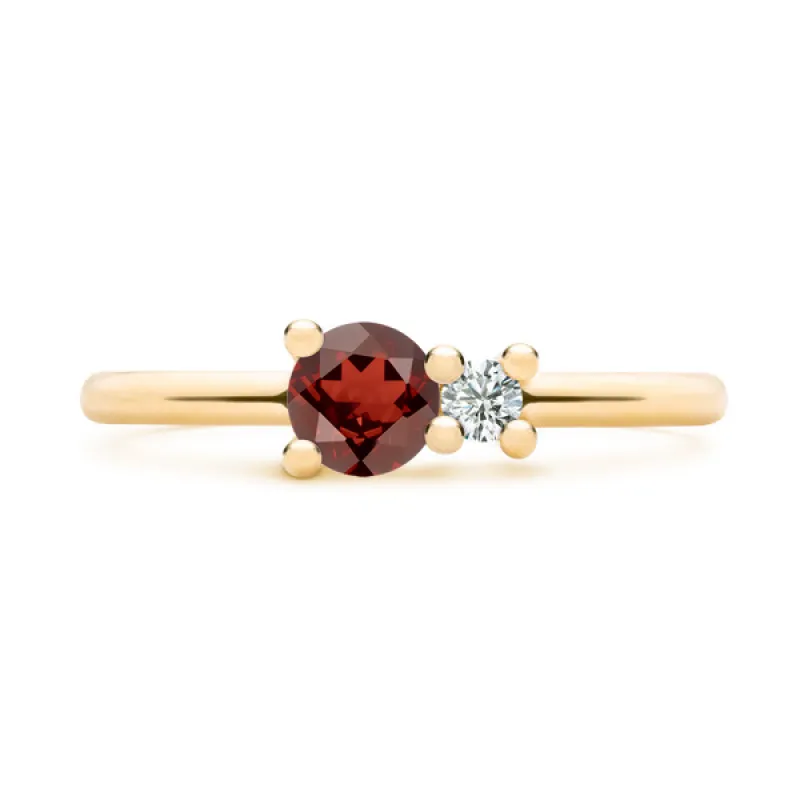 Personalized Greenwich Solitaire Birthstone & Diamond Ring in 14k Gold sold by Haverhill
