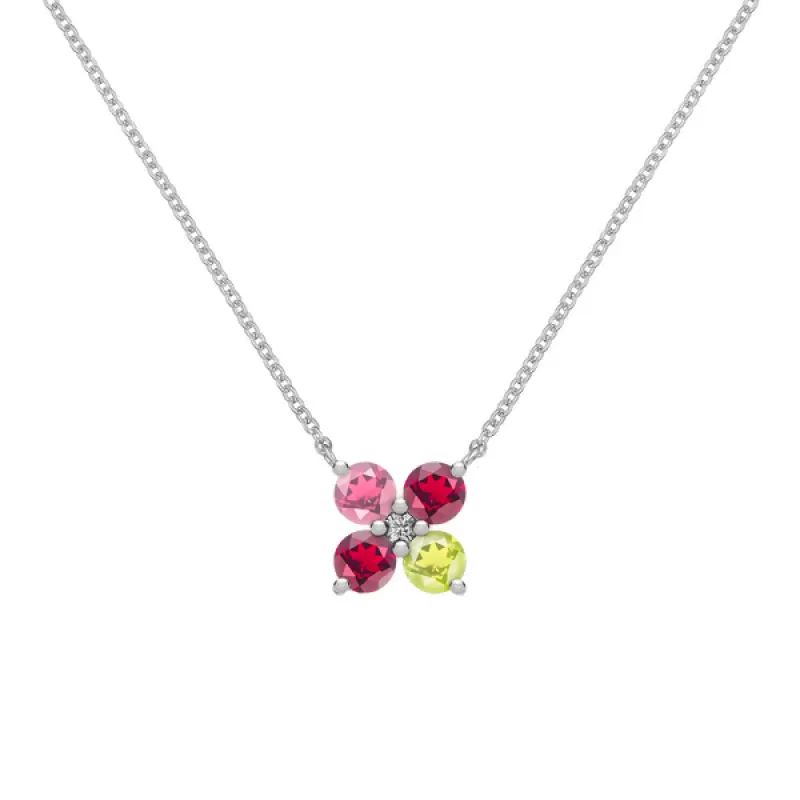 Personalized Greenwich 4 Birthstone & Diamond Necklace in 14k Gold sold by Haverhill