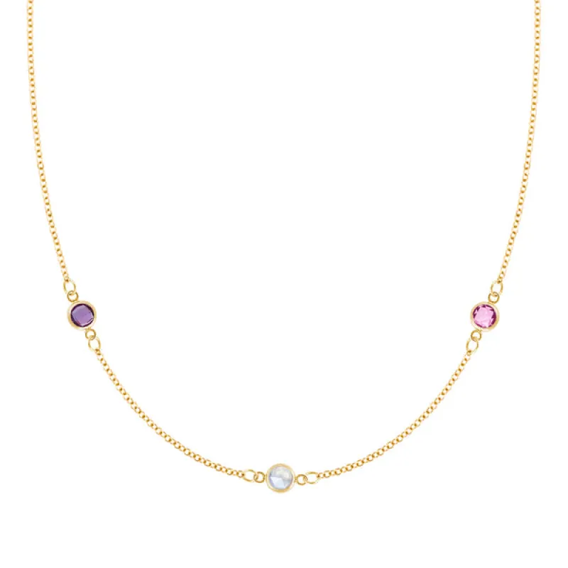 Personalized Classic 3 Birthstone Necklace in 14k Gold sold by Haverhill