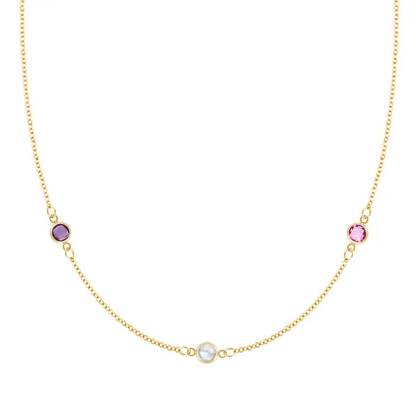 Personalized Classic 3 Birthstone Necklace in 14k Gold sold by Haverhill