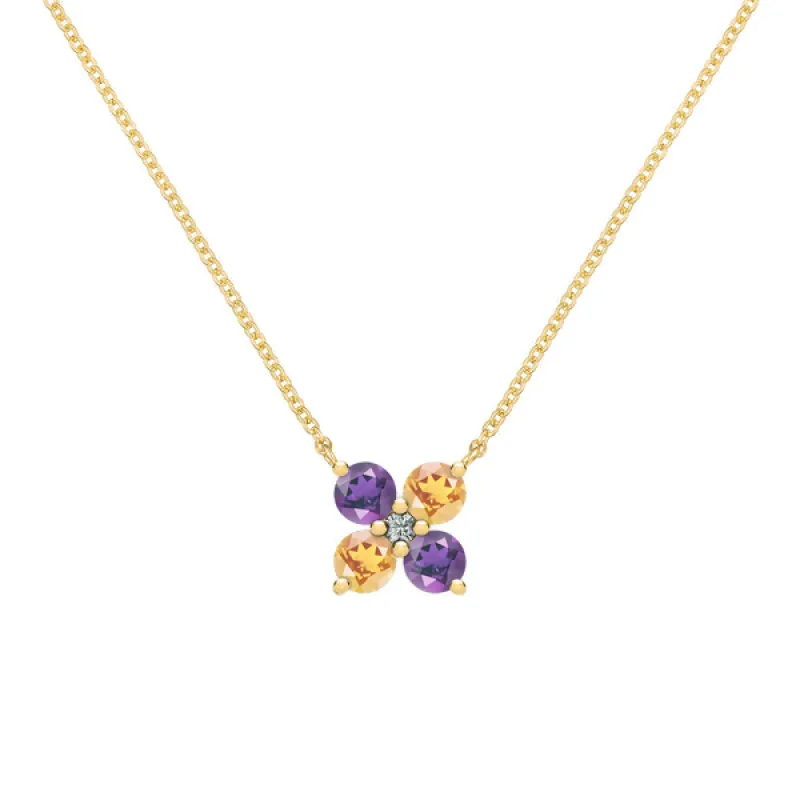 Personalized Greenwich 4 Birthstone & Diamond Necklace in 14k Gold sold by Haverhill