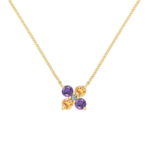 Personalized Greenwich 4 Birthstone & Diamond Necklace in 14k Gold sold by Haverhill
