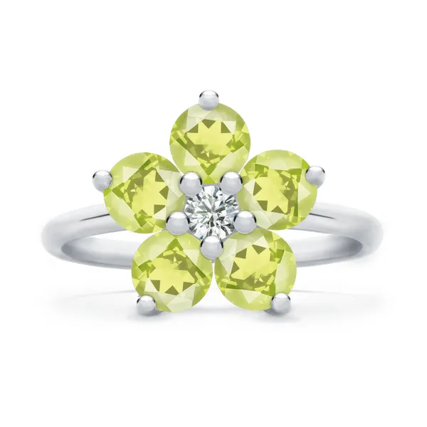 Personalized Greenwich Flower Birthstone & Diamond Ring in 14k Gold sold by Haverhill