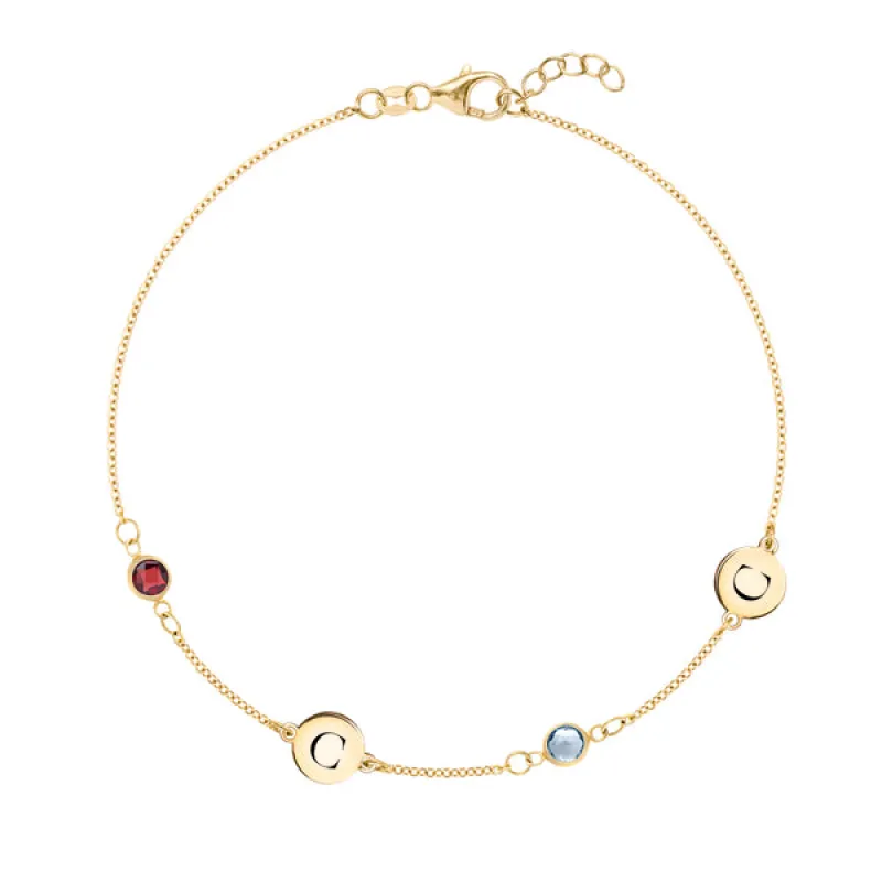 Personalized 2 Letter & 2 Classic Birthstone Bracelet in 14k Gold sold by Haverhill