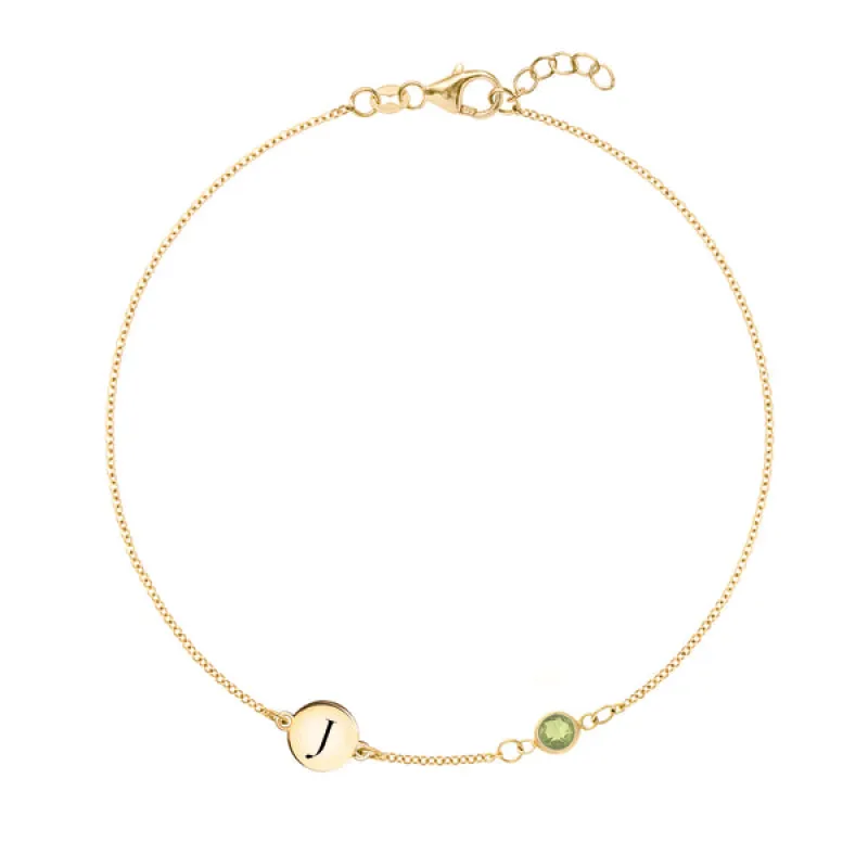Personalized Classic 1 Letter & 1 Birthstone Bracelet in 14k Gold sold by Haverhill