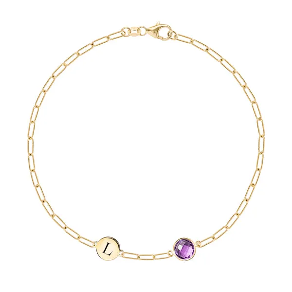 Personalized Grand 1 Letter & 1 Birthstone Adelaide Mini Bracelet in 14k Gold sold by Haverhill