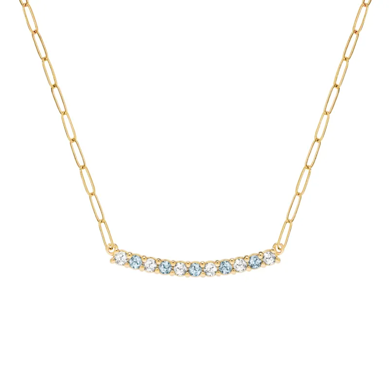 Rosecliff Diamond & Nantucket Blue Topaz Bar Adelaide Mini Necklace in 14k Gold (December) sold by Haverhill