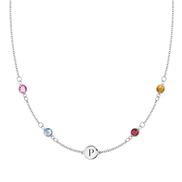 Personalized 1 Letter & 4 Classic Birthstone Necklace in 14k Gold (Double Spacing) sold by Haverhill