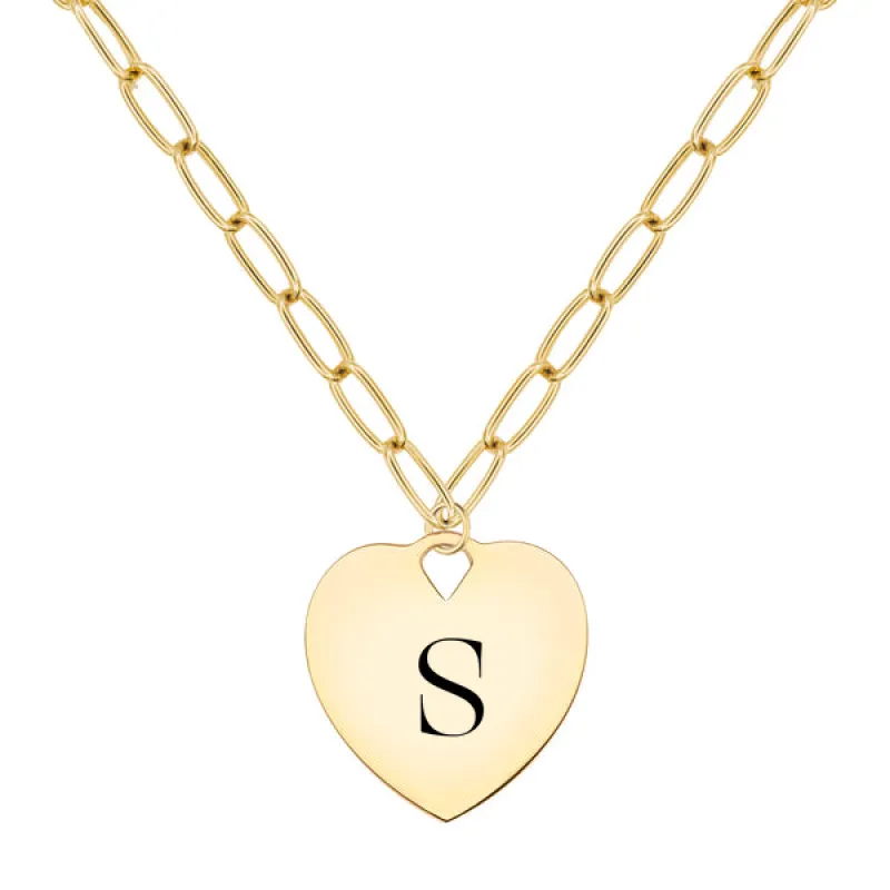 Engravable Large Flat Heart Pendant with Adelaide Chain in 14k Gold sold by Haverhill