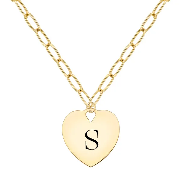 Engravable Large Flat Heart Pendant with Adelaide Chain in 14k Gold sold by Haverhill