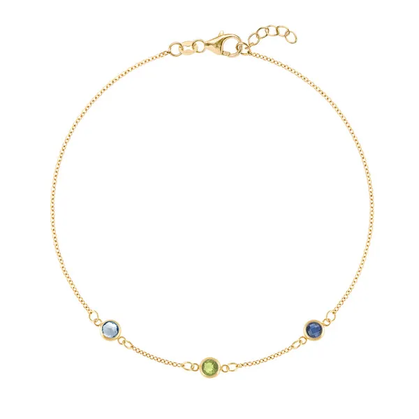 Personalized Classic 3 Birthstone Bracelet in 14k Gold sold by Haverhill