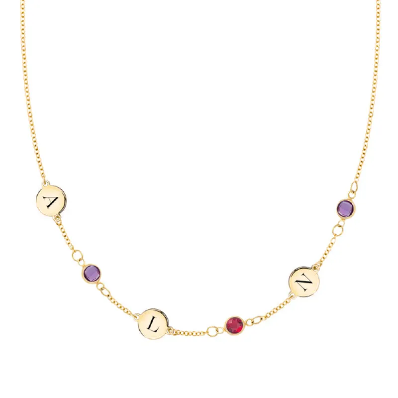 Personalized Classic 3 Letter & 3 Birthstone Necklace in 14k Gold (Single Spacing) made by Haverhill