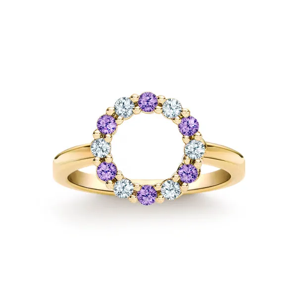 Personalized Rosecliff Small Circle Birthstone Ring in 14k Gold sold by Haverhill