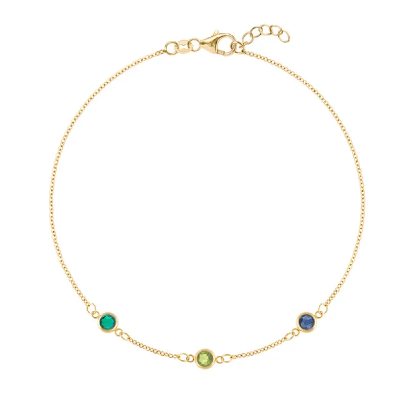 Personalized Classic 3 Birthstone Bracelet in 14k Gold sold by Haverhill
