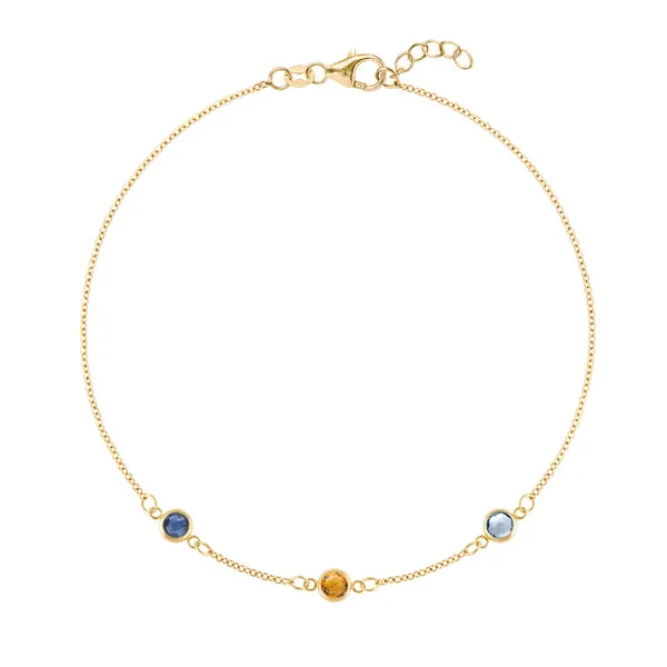 Personalized Classic 3 Birthstone Bracelet in 14k Gold sold by Haverhill