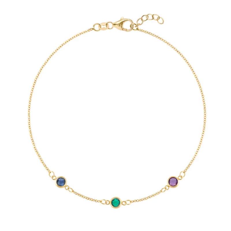 Personalized Classic 3 Birthstone Bracelet in 14k Gold sold by Haverhill