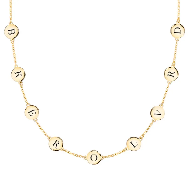 Personalized 9 Letter Necklace in 14k Gold (Single Spacing) sold by Haverhill