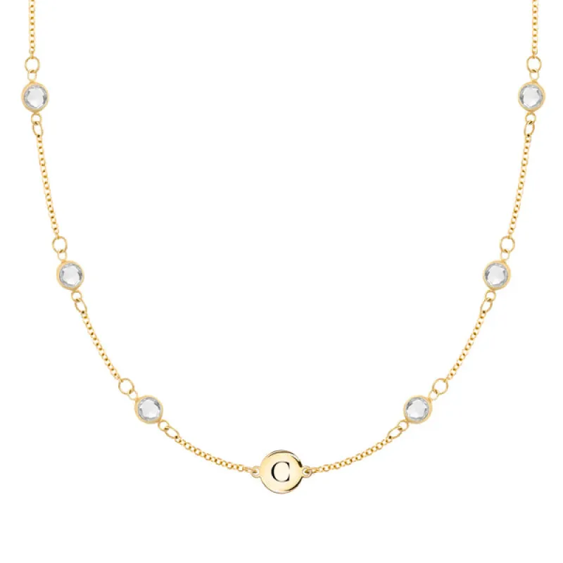 Personalized Classic 1 Letter & 6 Birthstone Necklace in 14k Gold (Double Spacing) sold by Haverhill