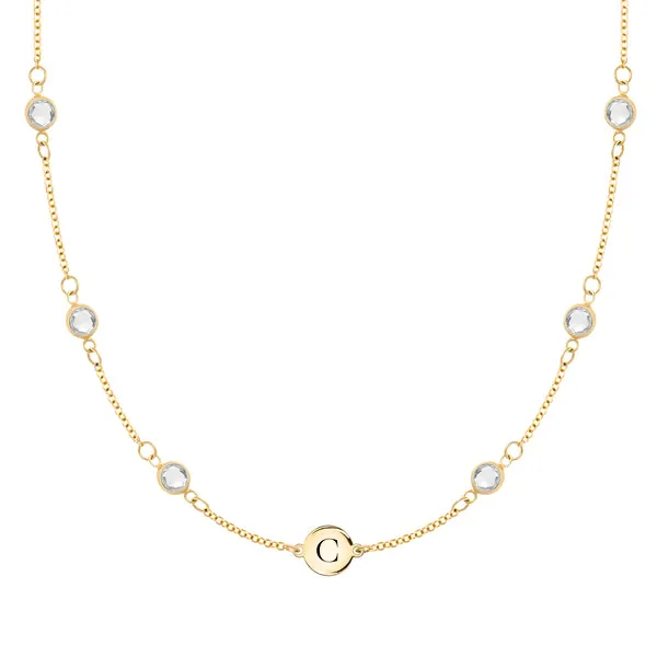 Personalized Classic 1 Letter & 6 Birthstone Necklace in 14k Gold (Double Spacing) sold by Haverhill