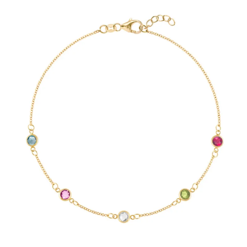 Personalized Classic 5 Birthstone Bracelet in 14k Gold sold by Haverhill