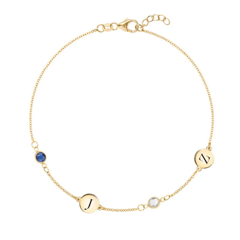 Personalized 2 Letter & 2 Classic Birthstone Bracelet in 14k Gold sold by Haverhill