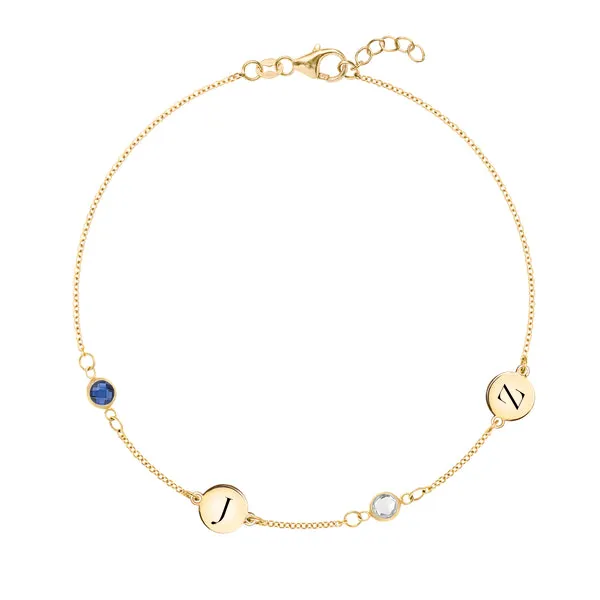 Personalized 2 Letter & 2 Classic Birthstone Bracelet in 14k Gold sold by Haverhill