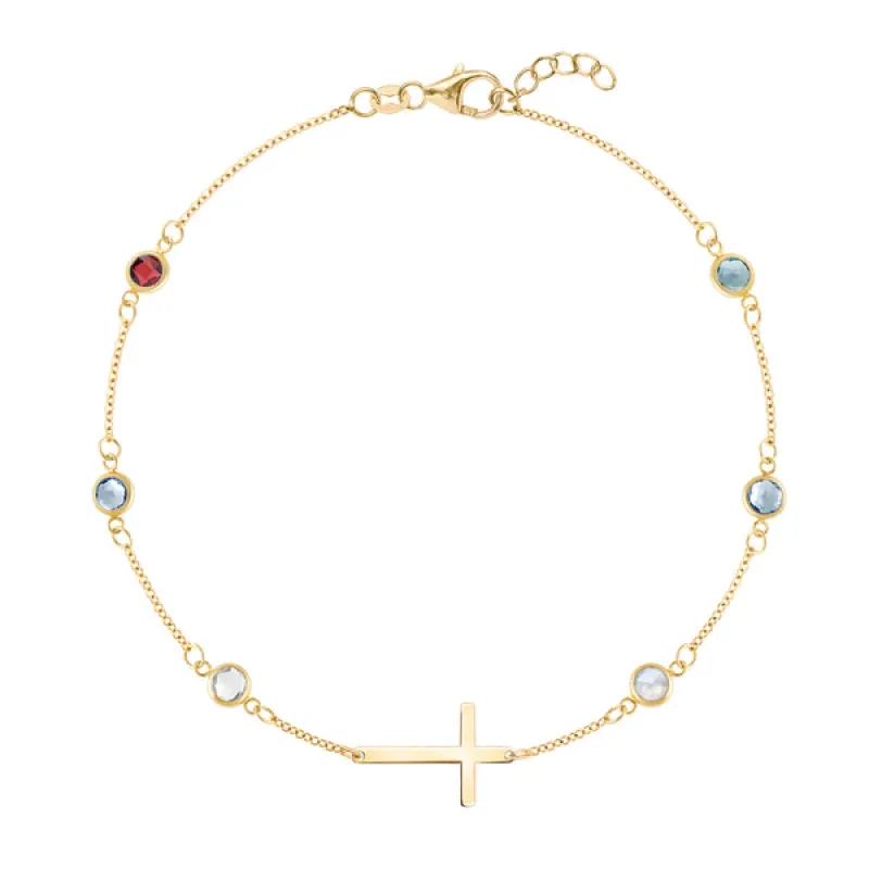 Personalized Bayberry Birthstone Cross Bracelet in 14k Gold sold by Haverhill