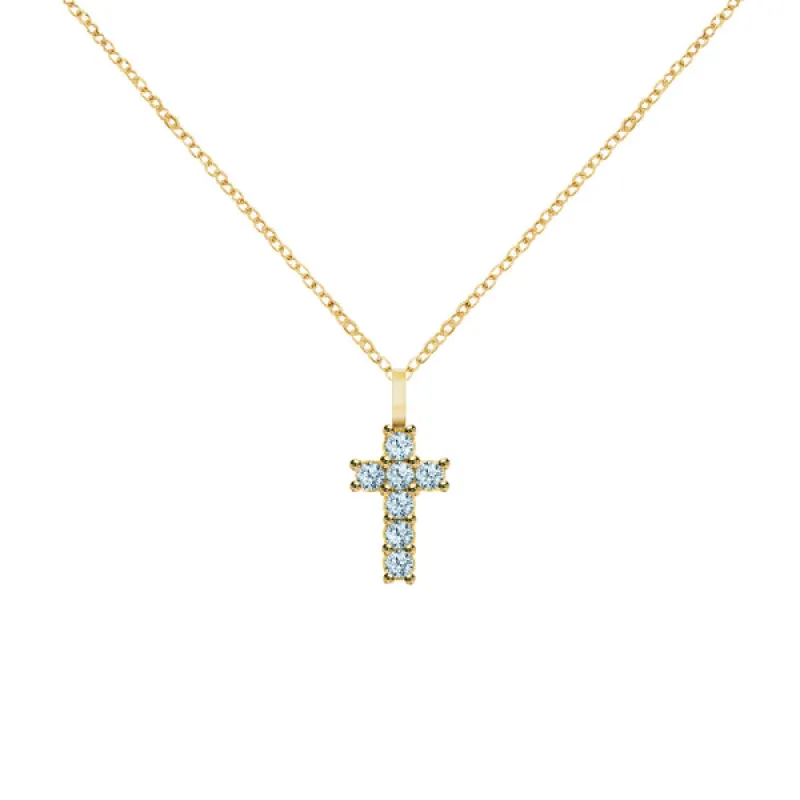 Rosecliff Small Cross Nantucket Blue Topaz Pendant in 14k Gold (December) sold by Haverhill