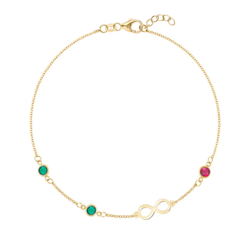 Personalized Classic Infinity & 3 Birthstone Bracelet in 14k Gold sold by Haverhill