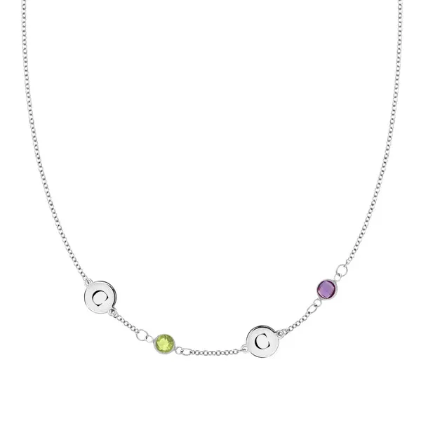 Personalized Classic 2 Letter & 2 Birthstone Necklace in 14k Gold (Single Spacing) sold by Haverhill