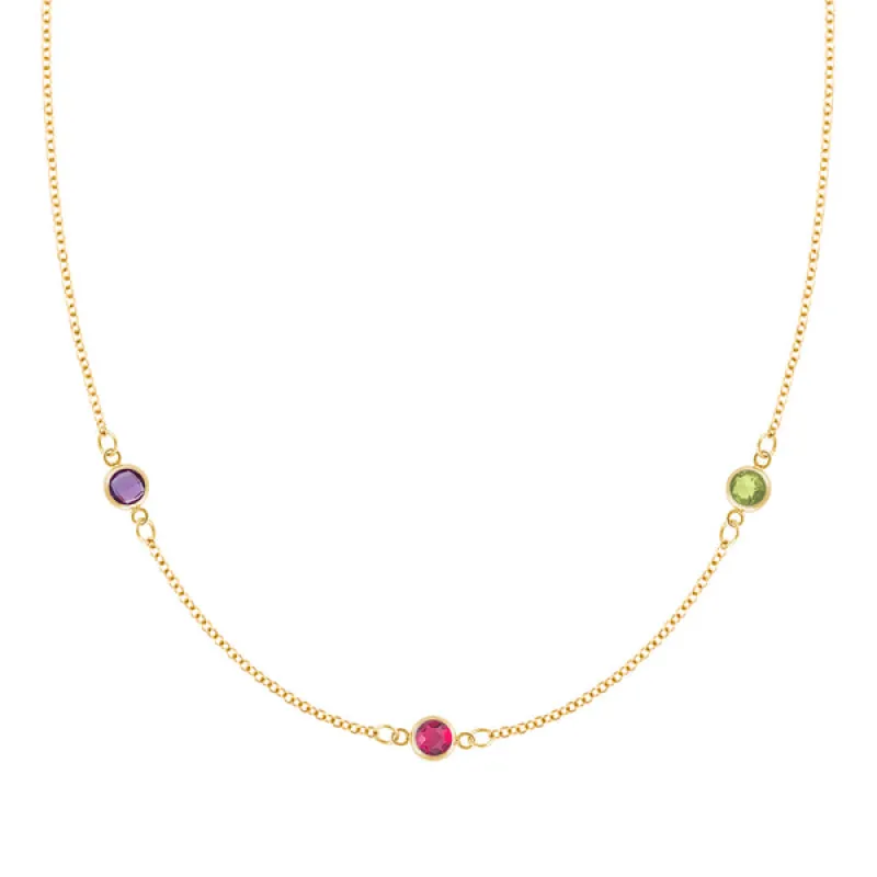 Personalized Classic 3 Birthstone Necklace in 14k Gold sold by Haverhill
