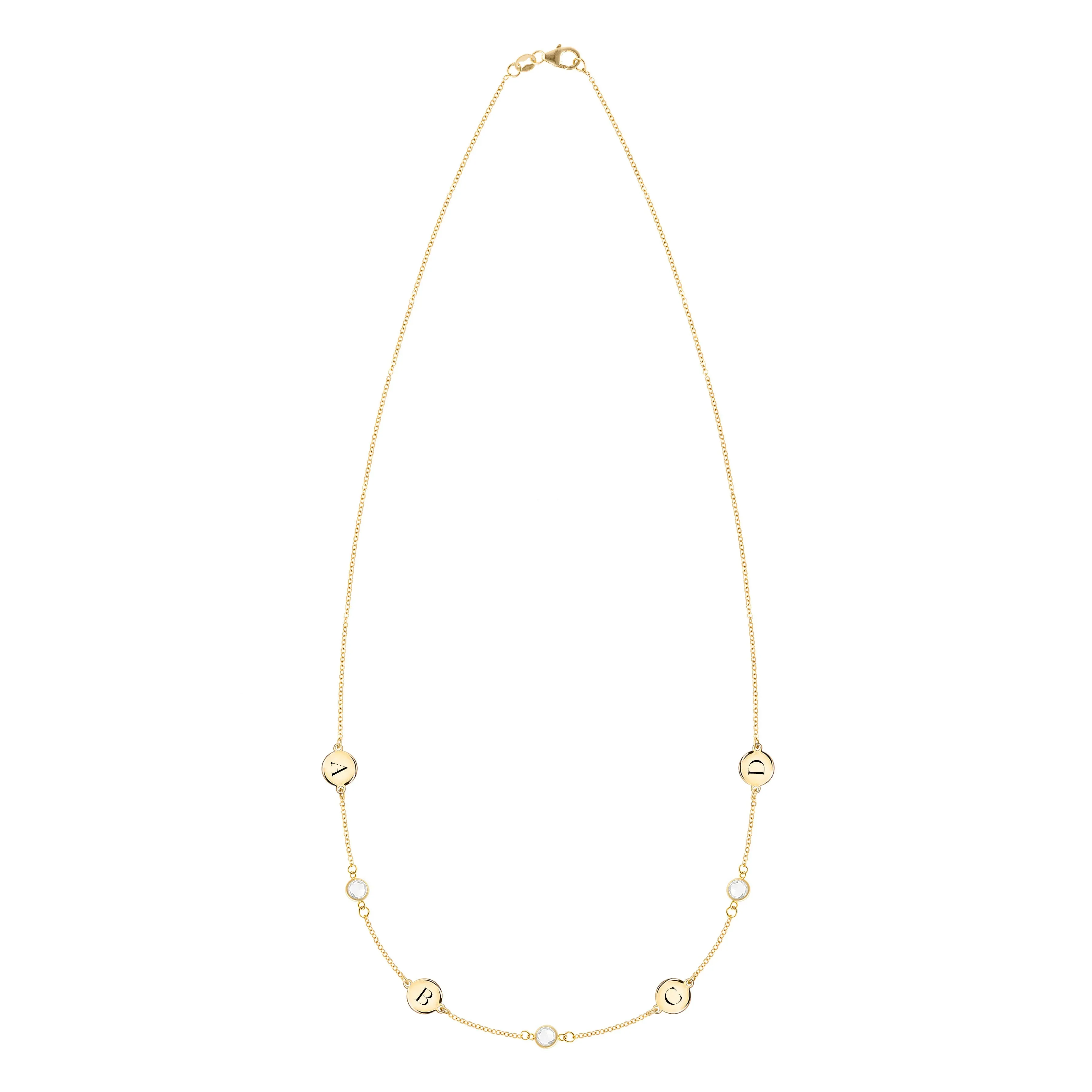 Personalized 4 Letter & 3 Classic Birthstone Necklace in 14k Gold (Double Spacing) sold by Haverhill product image thumbnail 4