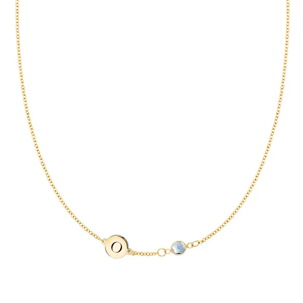 Personalized Classic 1 Letter & 1 Birthstone Necklace in 14k Gold (Single Spacing) sold by Haverhill