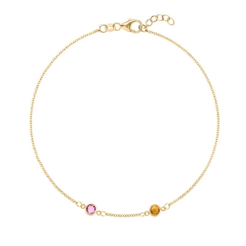 Personalized Classic 2 Birthstone Bracelet in 14k Gold sold by Haverhill